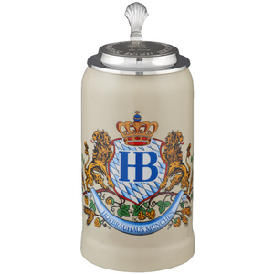 Chope à bière originale Hofbräuhaus avec décoration lion et couvercle en étain